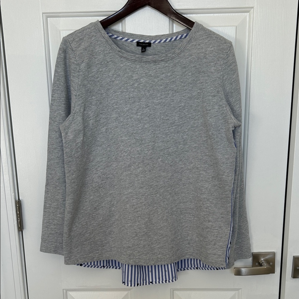 Talbots Gray Sweatshirt with Blue Striped Hem